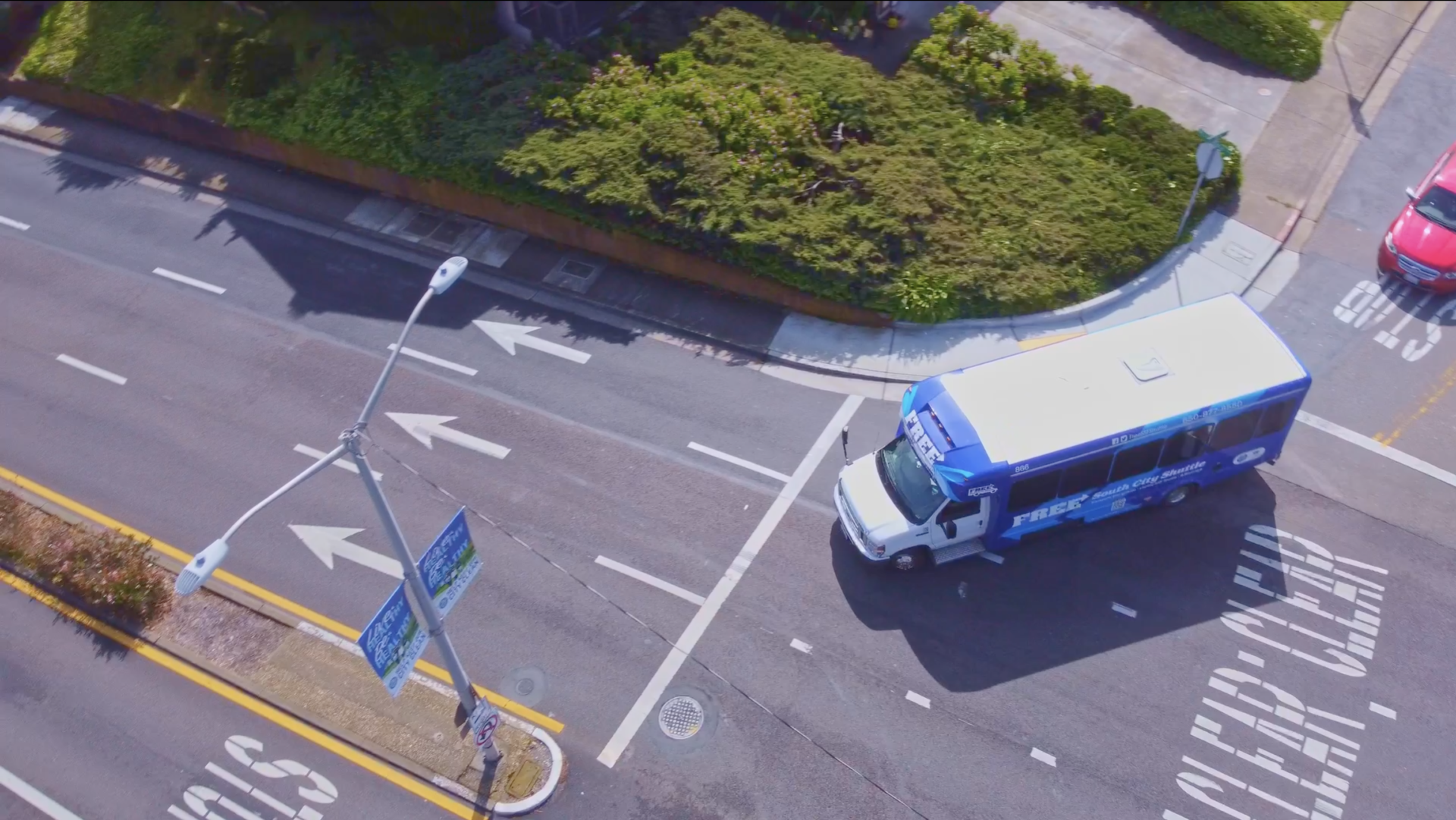 Aerial view of SSF's free shuttle on Westborough Blvd.